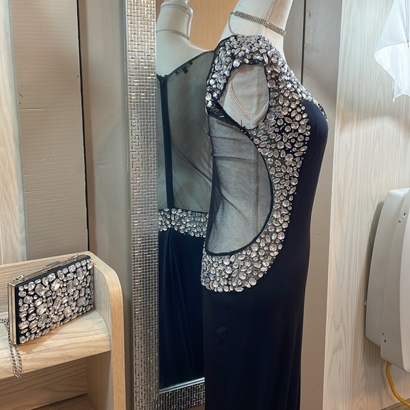 CQ by CQ Black Drop-waist   Netted & Stoned Evening  Dress size  back Zipper M - Picture 3 of 15